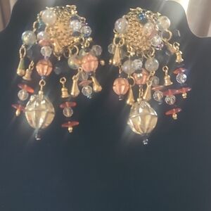 Gold and Multi-color Crystal Chandelier Earrings-Costume Jewelry..BLING GALORE!
